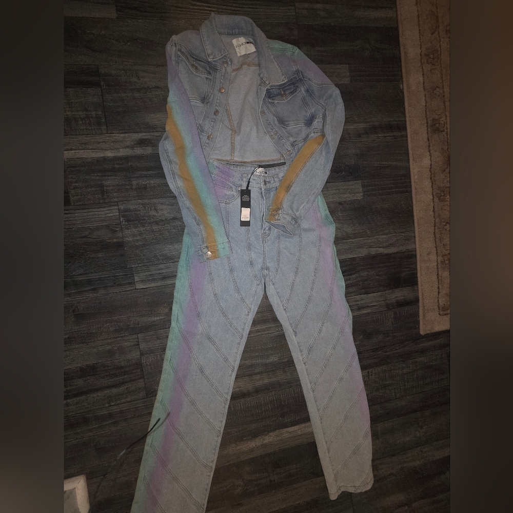 Fashion Nova Denim Set with Multicolor Stripes